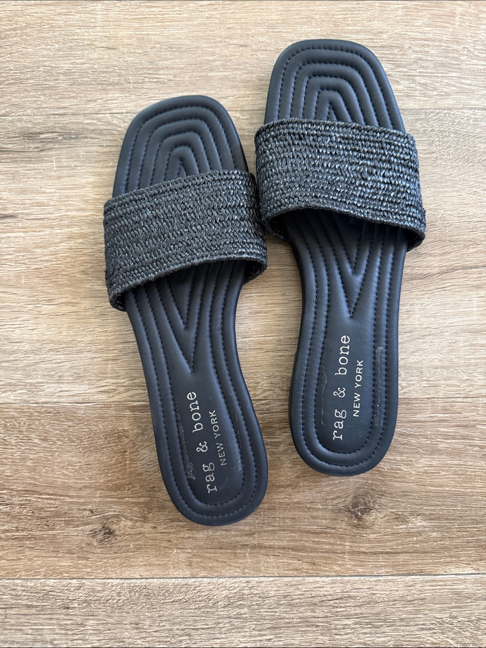 rag & bone Black Woven Band Slide Sandals